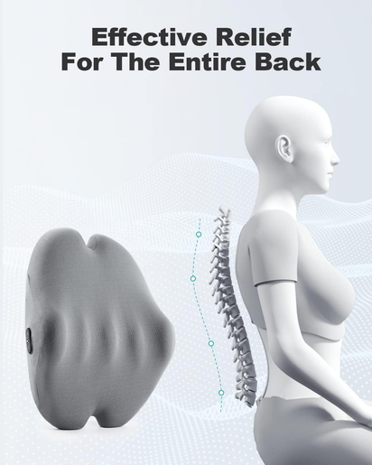 Vibrating Lumbar Support Pillow for Office Chair and Car Couch Sleeping Bed Recliner Plane, Perfectly Balanced Memory Foam with Vibrating Motors for Back Pain Relief