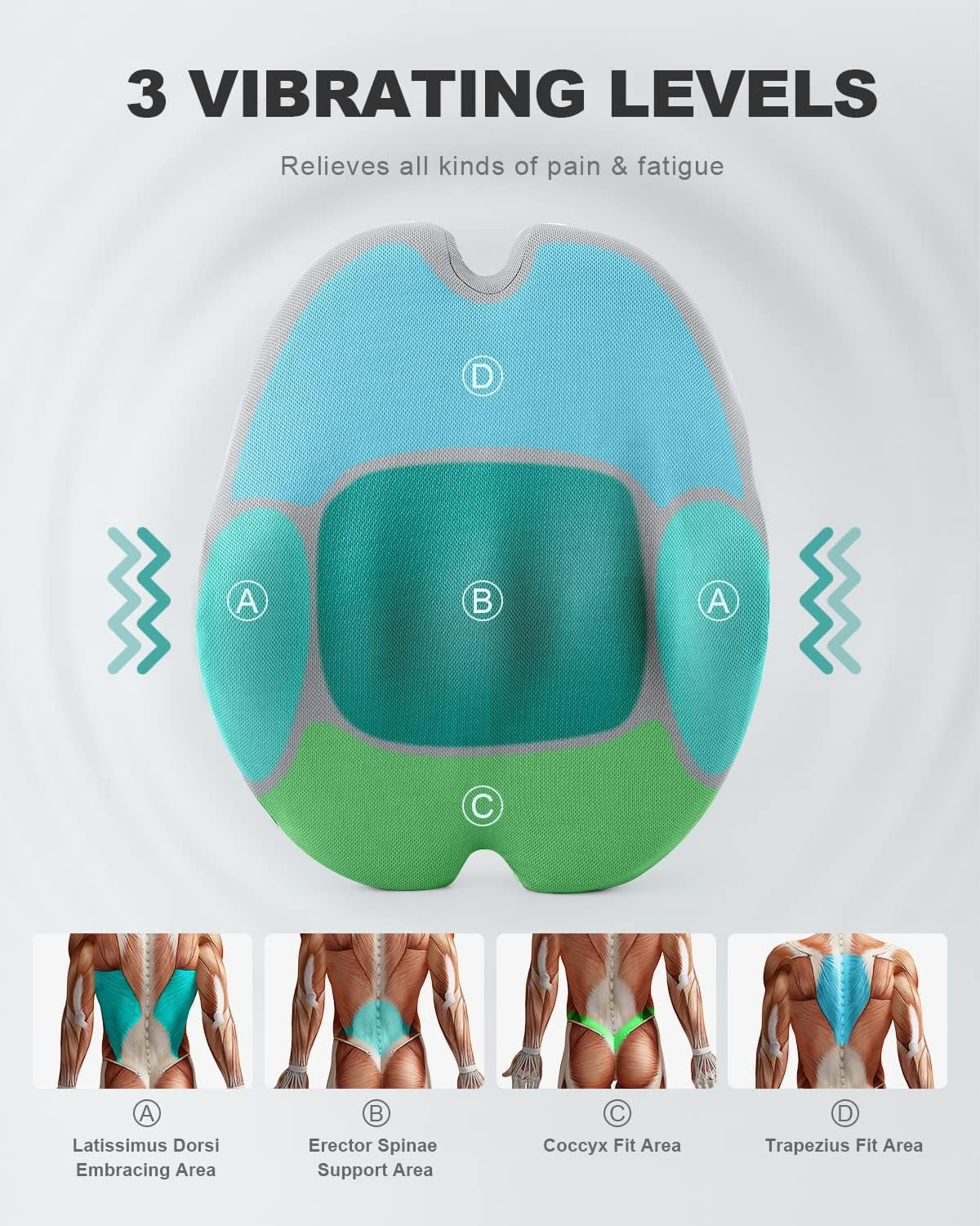 Vibrating Lumbar Support Pillow for Office Chair and Car Couch Sleeping Bed Recliner Plane, Perfectly Balanced Memory Foam with Vibrating Motors for Back Pain Relief