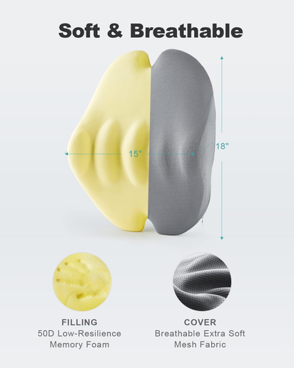 Vibrating Lumbar Support Pillow for Office Chair and Car Couch Sleeping Bed Recliner Plane, Perfectly Balanced Memory Foam with Vibrating Motors for Back Pain Relief