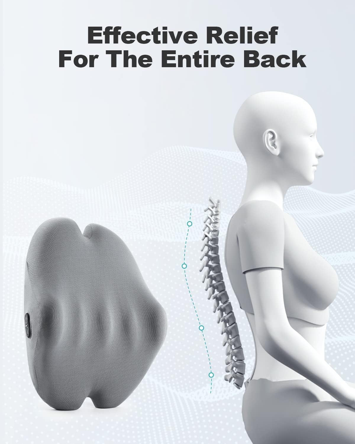 Vibrating Lumbar Support Pillow for Office Chair and Car Couch Sleeping Bed Recliner Plane, Perfectly Balanced Memory Foam with Vibrating Motors for Back Pain Relief