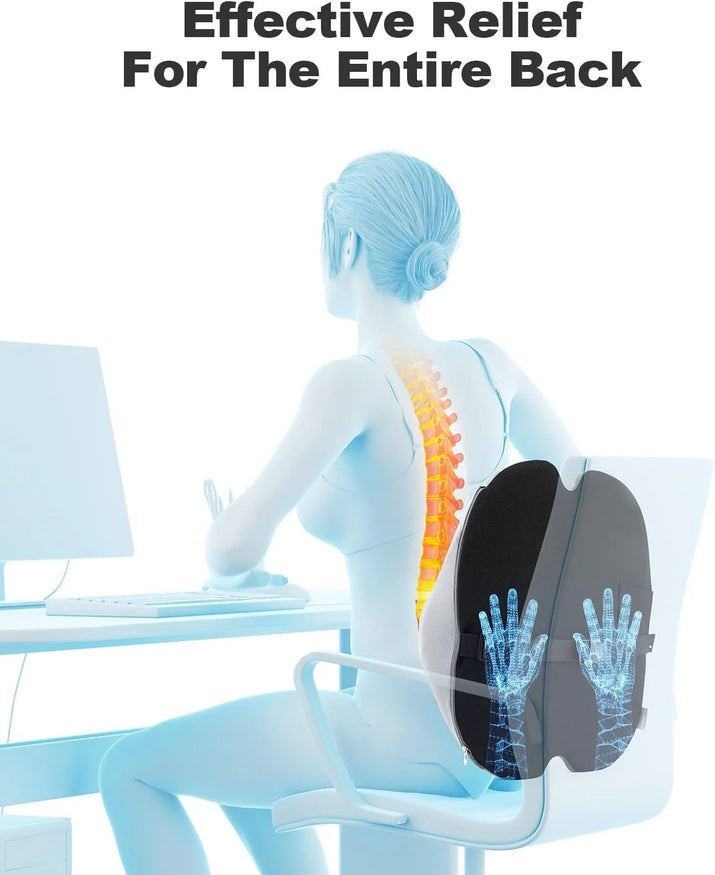 Vibrating Lumbar Support Pillow for Office Chair and Car Couch Sleeping Bed Recliner Plane, Perfectly Balanced Memory Foam with Vibrating Motors for Back Pain Relief