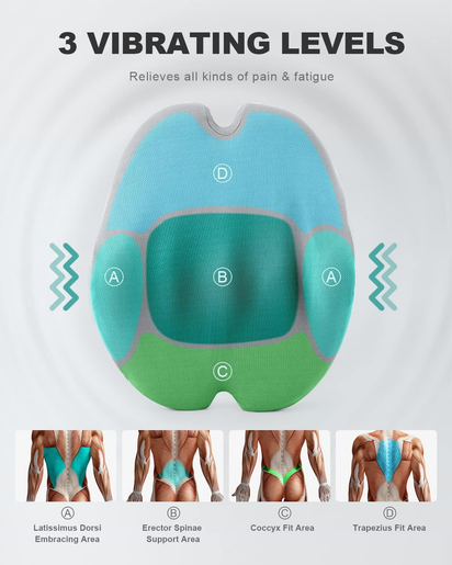 Vibrating Lumbar Support Pillow for Office Chair and Car Couch Sleeping Bed Recliner Plane, Perfectly Balanced Memory Foam with Vibrating Motors for Back Pain Relief