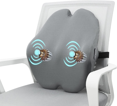 Vibrating Lumbar Support Pillow for Office Chair and Car Couch Sleeping Bed Recliner Plane, Perfectly Balanced Memory Foam with Vibrating Motors for Back Pain Relief