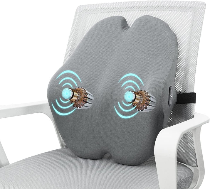 Vibrating Lumbar Support Pillow for Office Chair and Car Couch Sleeping Bed Recliner Plane, Perfectly Balanced Memory Foam with Vibrating Motors for Back Pain Relief
